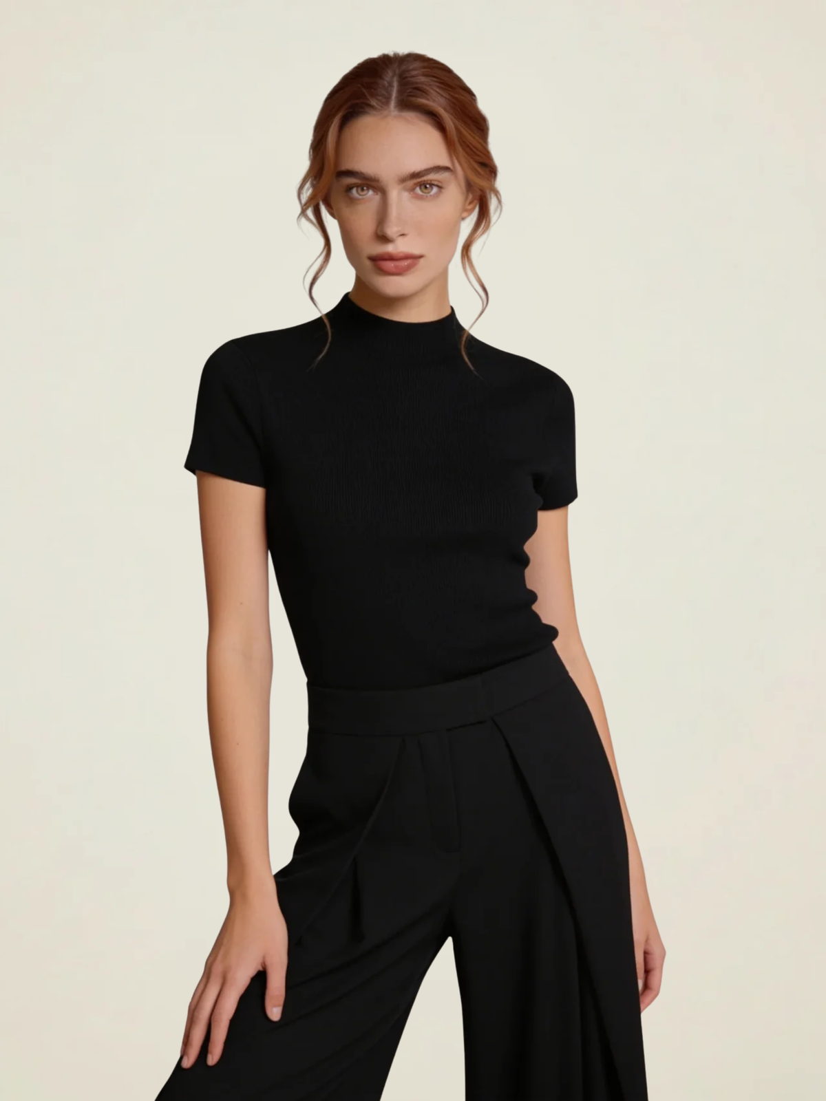 Ribbed Mock Neck Knit Top