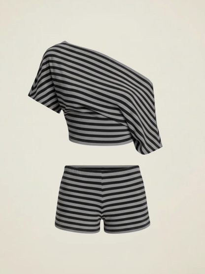 Striped One-Shoulder Co-ord