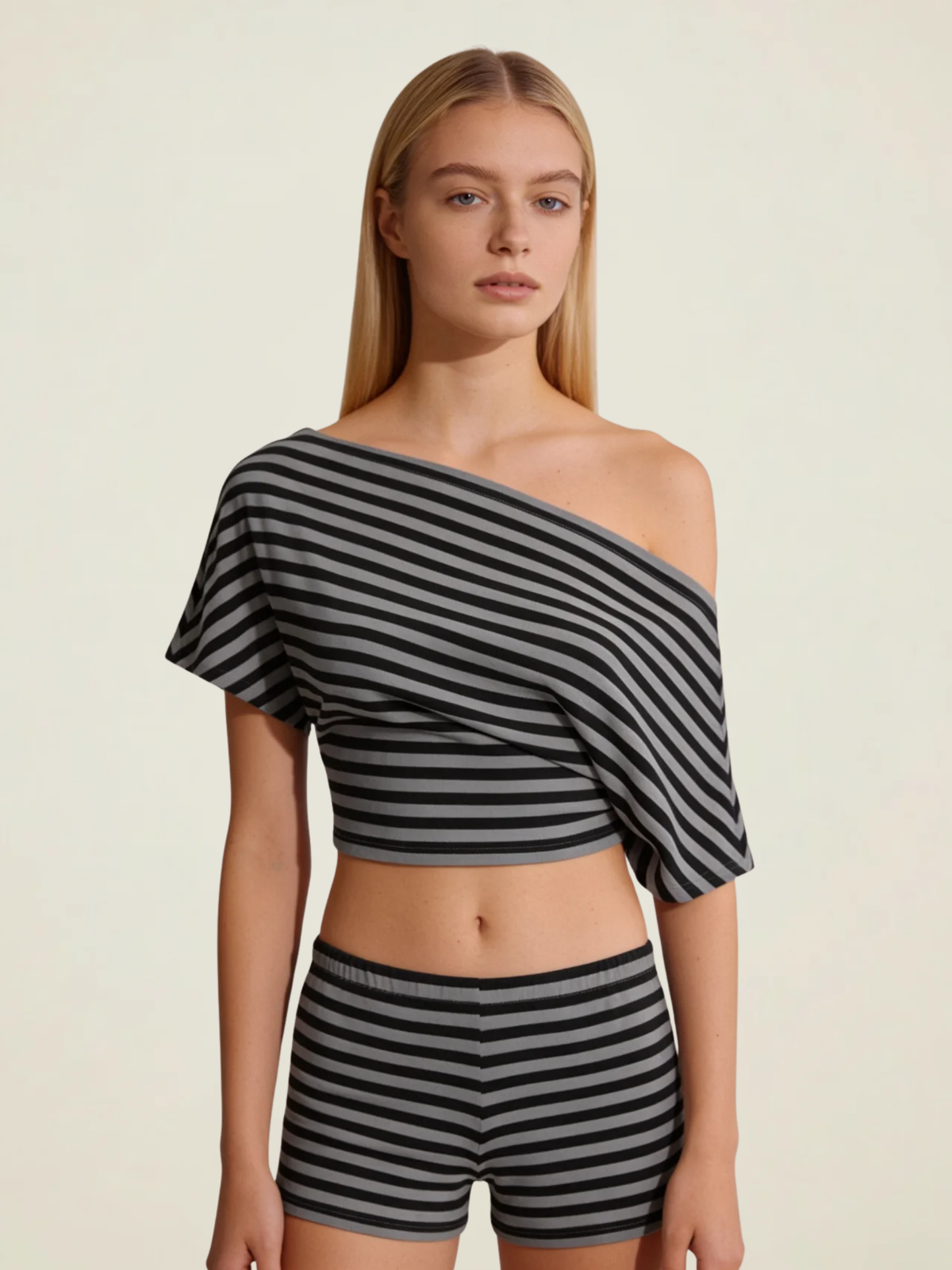 Striped One-Shoulder Co-ord