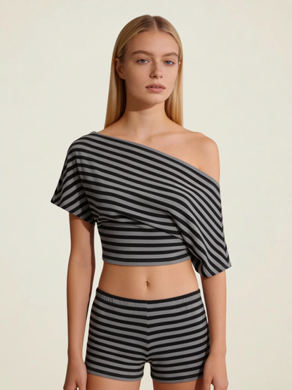 Striped One-Shoulder Co-ord
