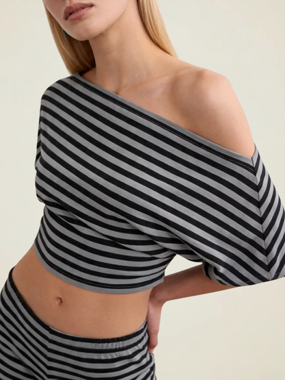 Striped One-Shoulder Co-ord