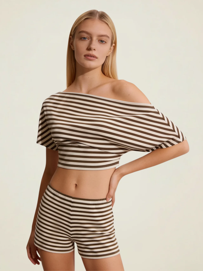 Striped One-Shoulder Co-ord