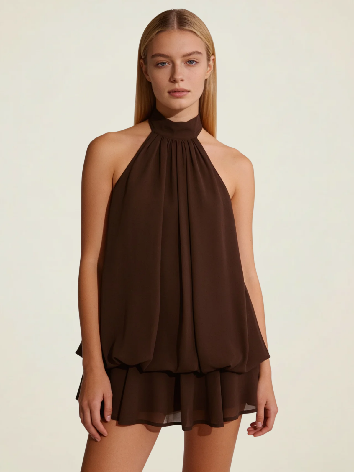 Open-Back Halter Mini Dress