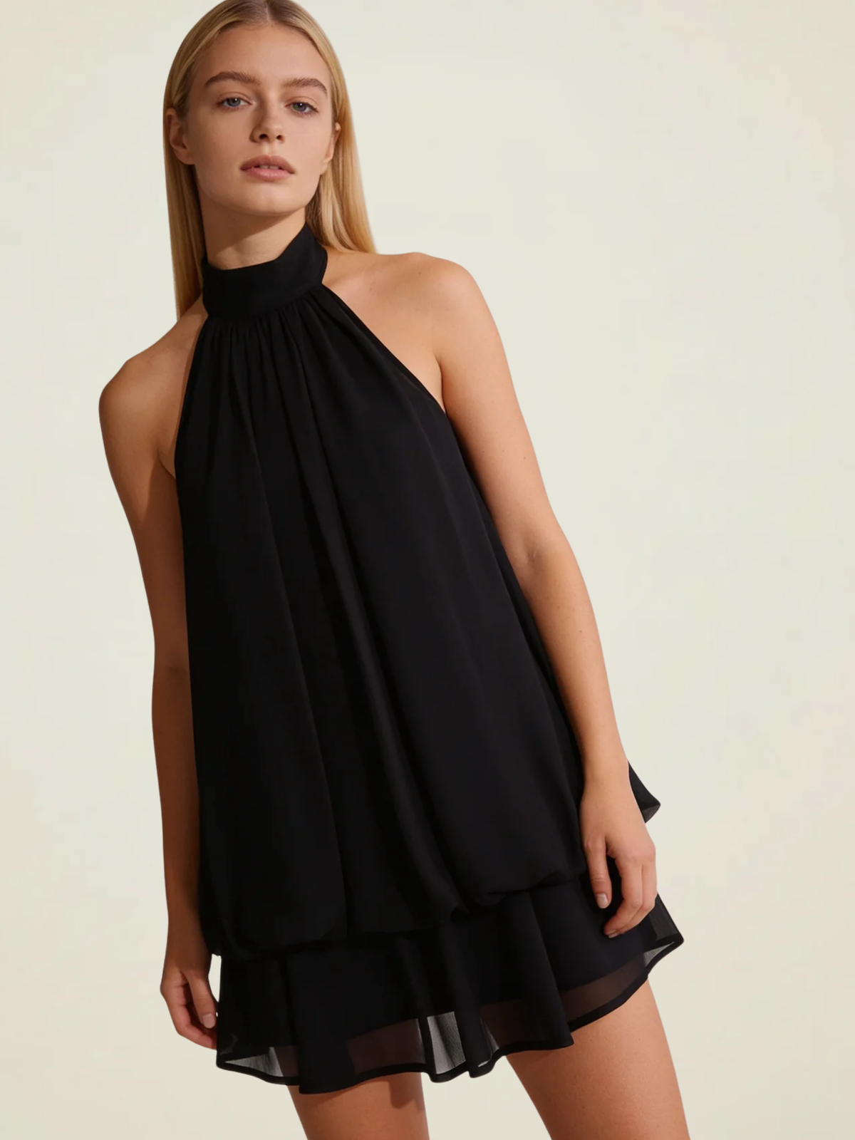 Open-Back Halter Mini Dress