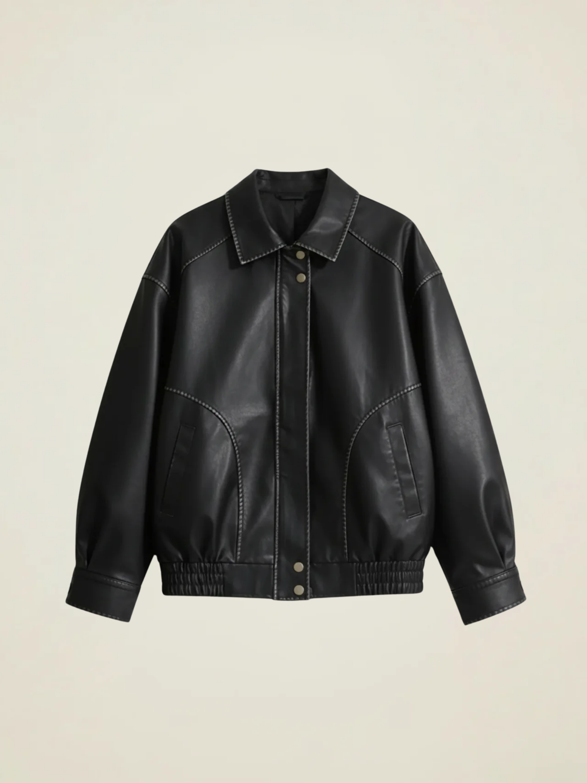 Contrast Stitch Leather Bomber