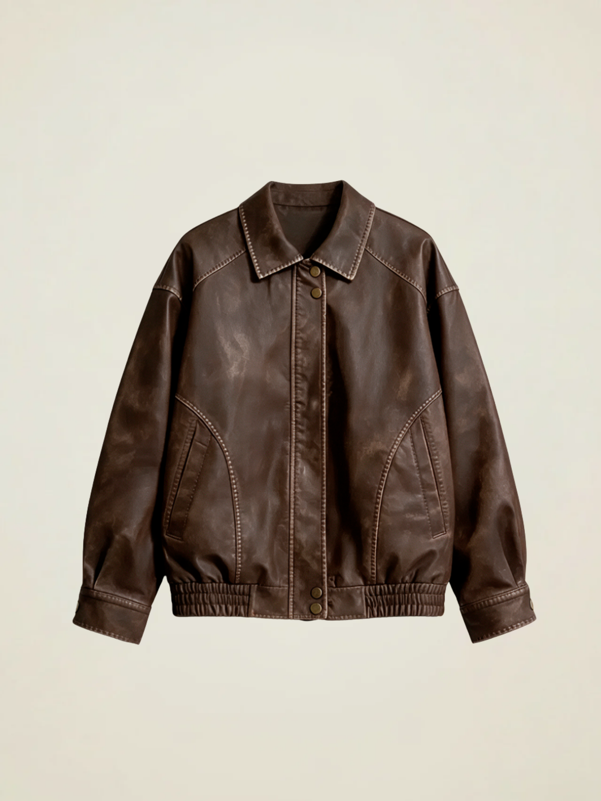 Contrast Stitch Leather Bomber