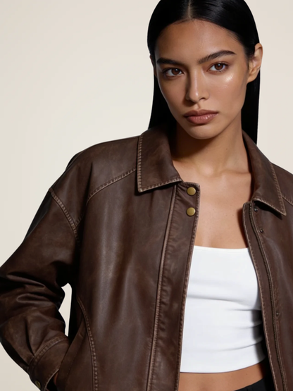 Contrast Stitch Leather Bomber
