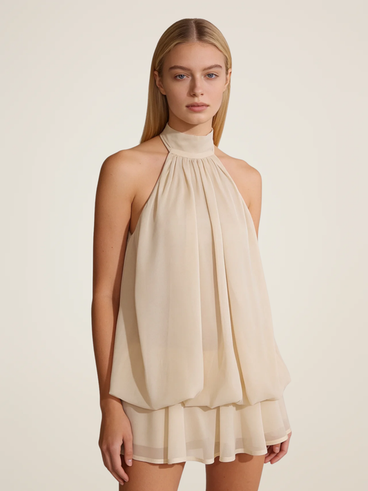 Open-Back Halter Mini Dress