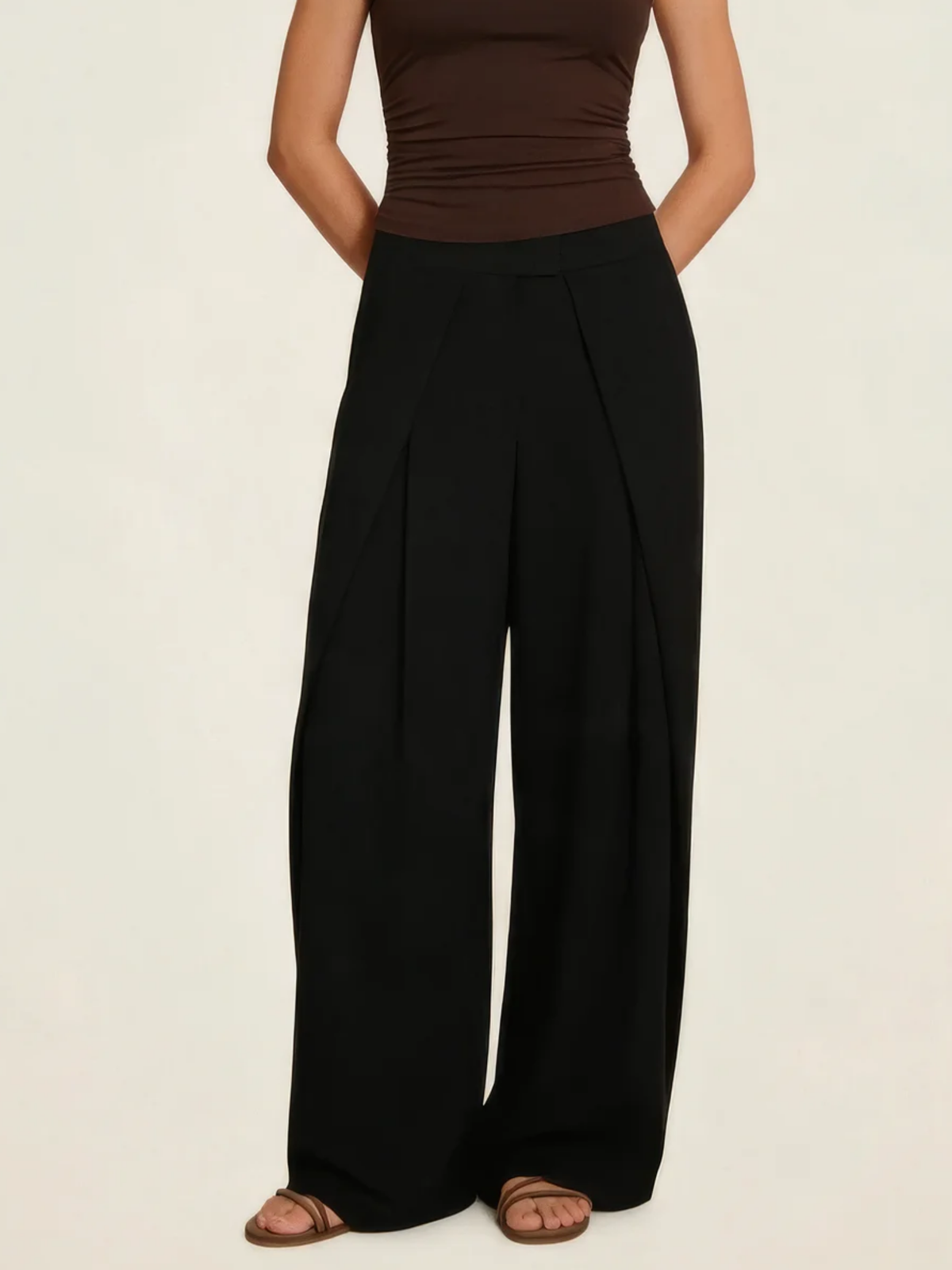 Double Pleat Wide Leg Trousers
