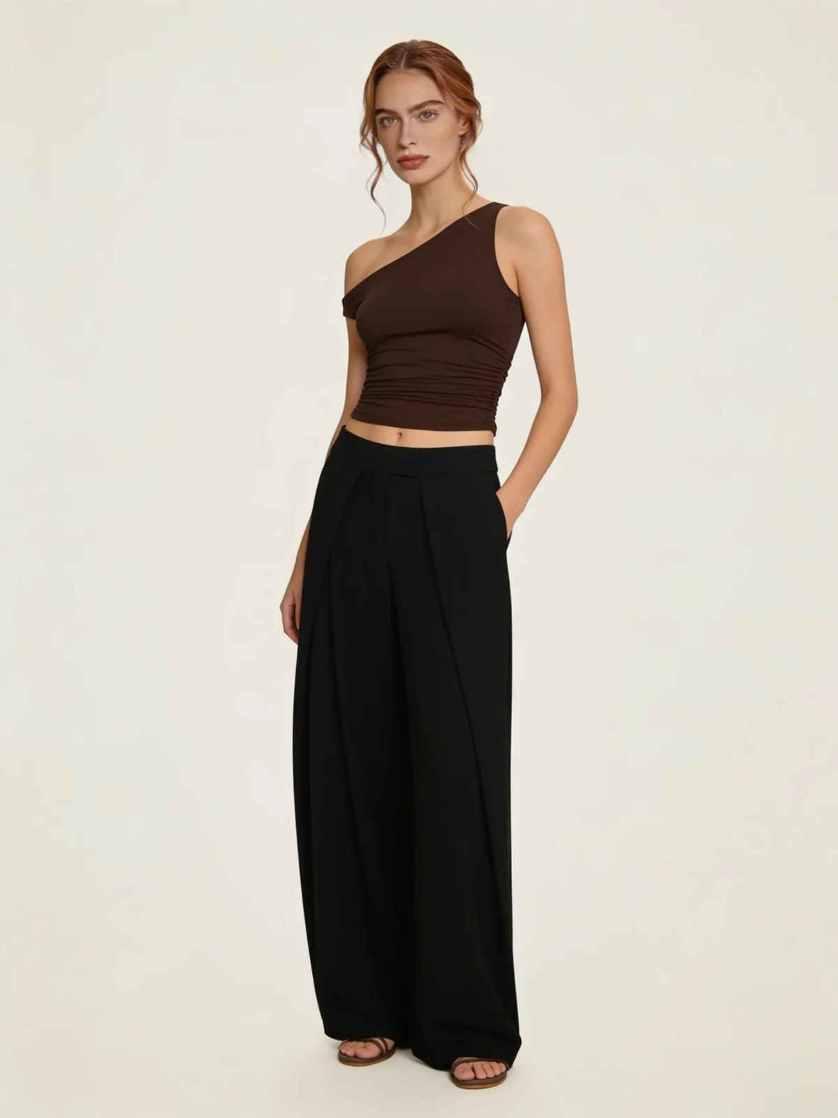 Double Pleat Wide Leg Trousers