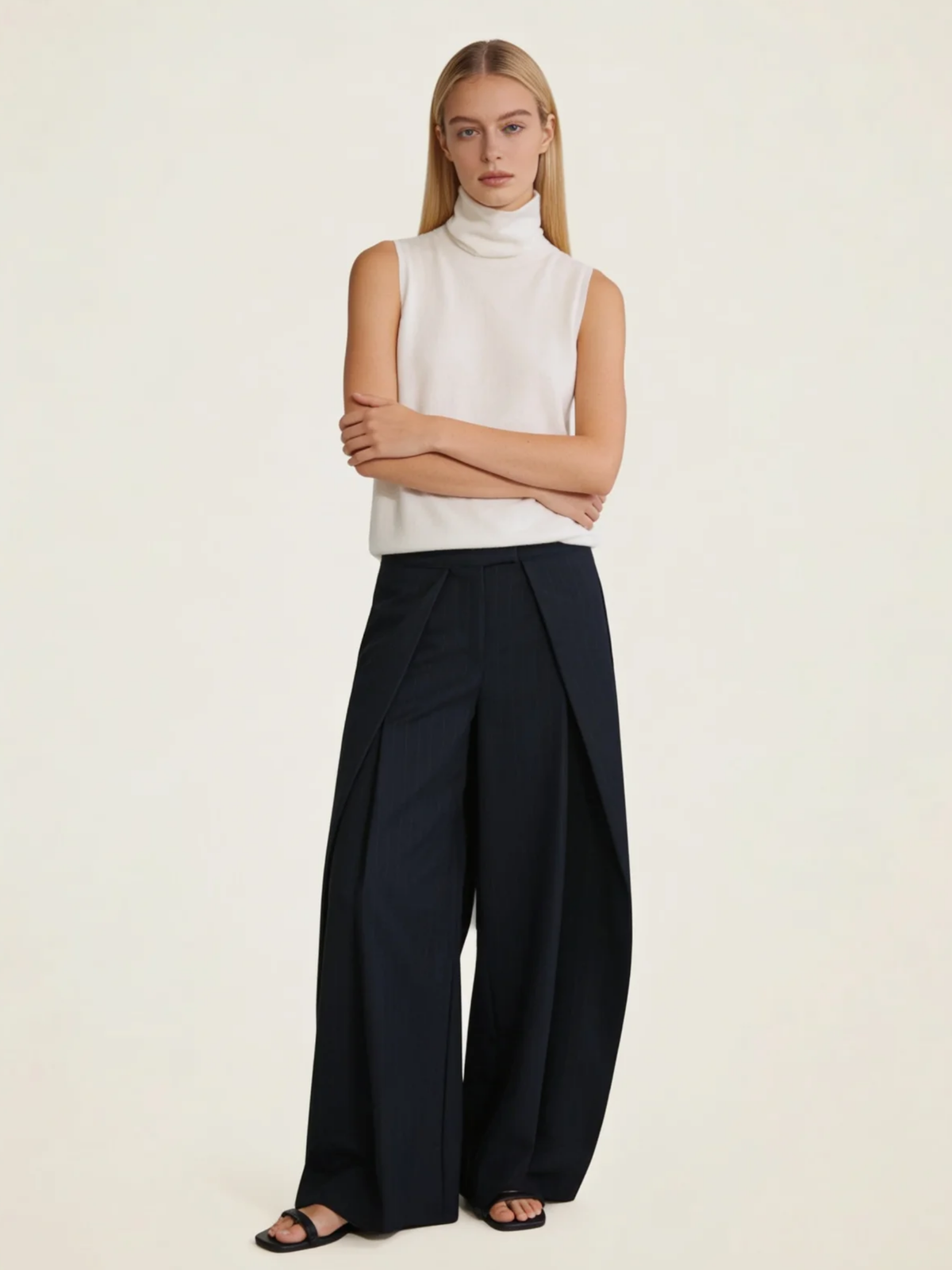 Double Pleat Wide Leg Trousers