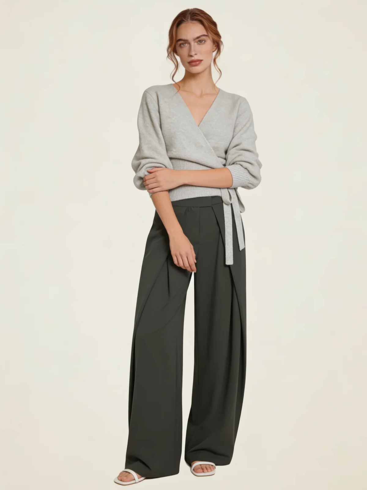 Double Pleat Wide Leg Trousers