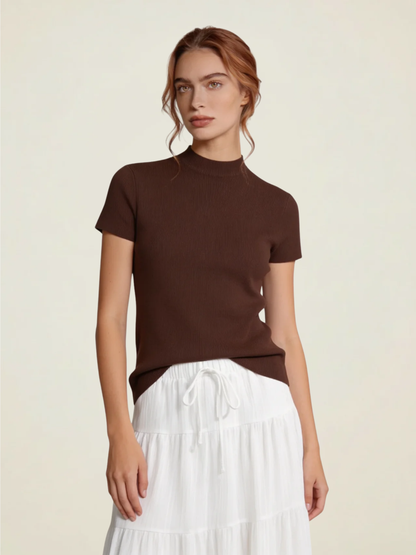 Ribbed Mock Neck Knit Top