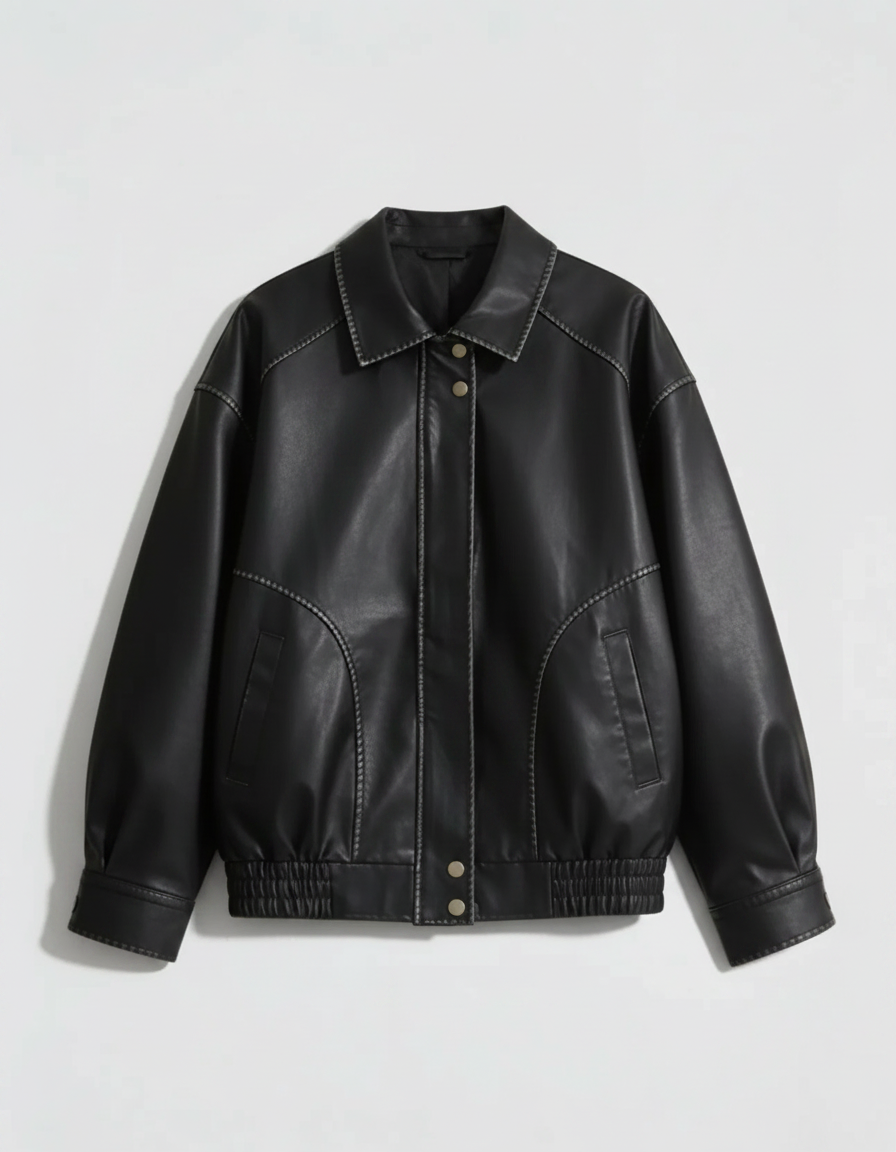 Contrast Stitch Leather Bomber