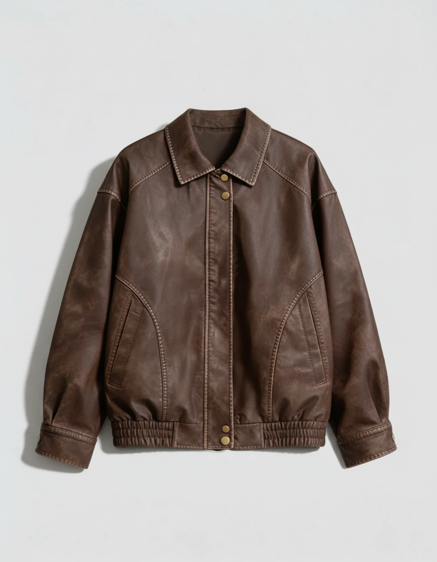 Contrast Stitch Leather Bomber