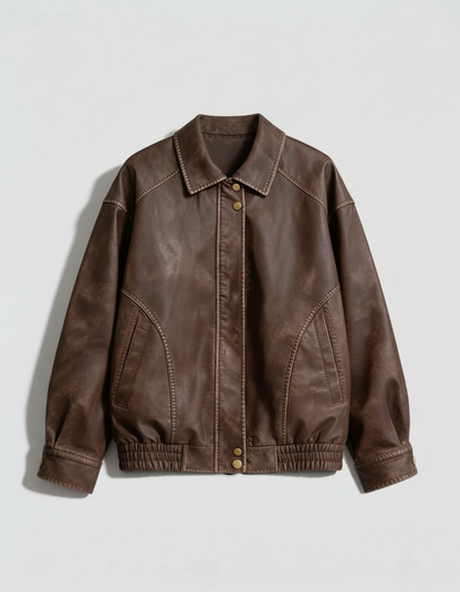 Contrast Stitch Leather Bomber