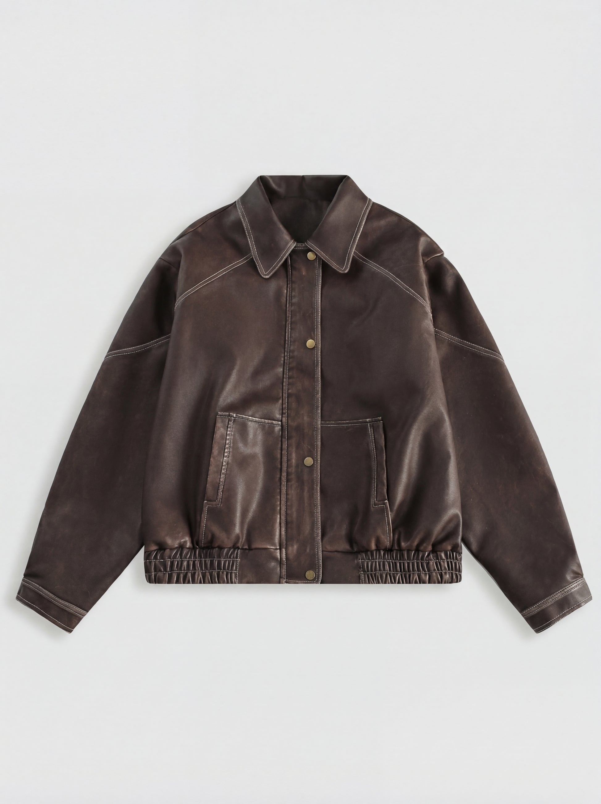 RE:VYBE Leather Bomber Jacket — cropped women's leather bomber with ribbed cuffs and hem