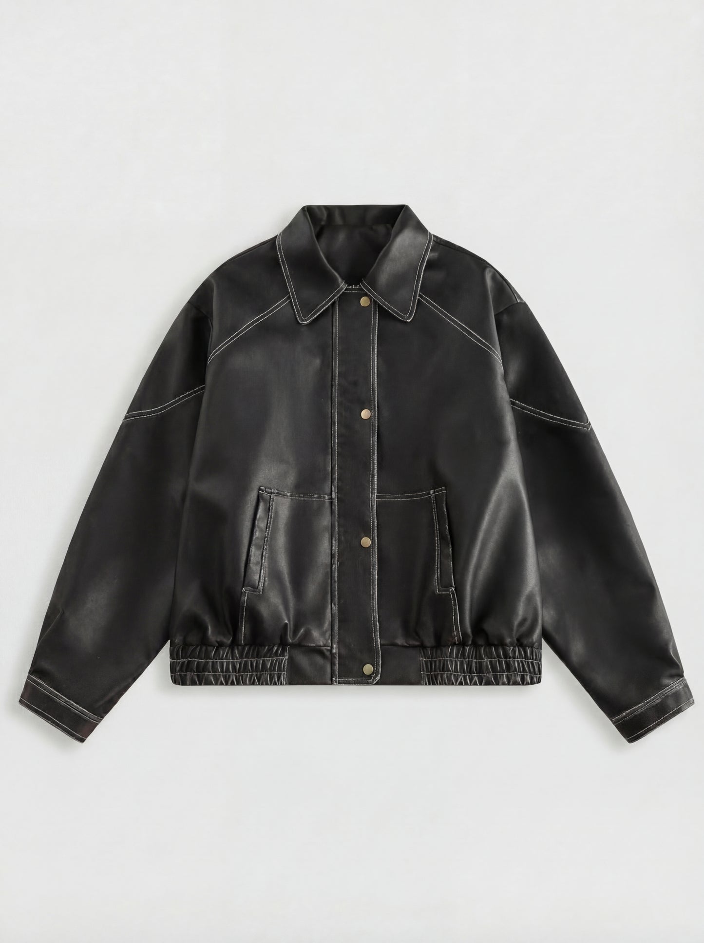 RE:VYBE Leather Bomber Jacket — cropped women's leather bomber with ribbed cuffs and hem