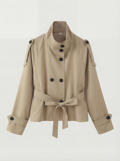 RE:VYBE Short Belted Trench Jacket — cropped minimalist women's trench with self-belt