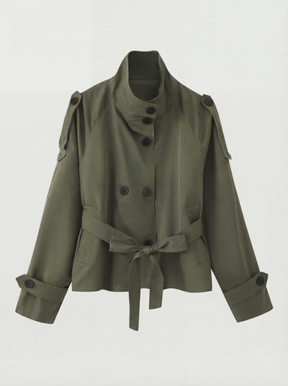 RE:VYBE Short Belted Trench Jacket — cropped minimalist women's trench with self-belt
