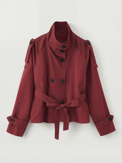 RE:VYBE Short Belted Trench Jacket — cropped minimalist women's trench with self-belt