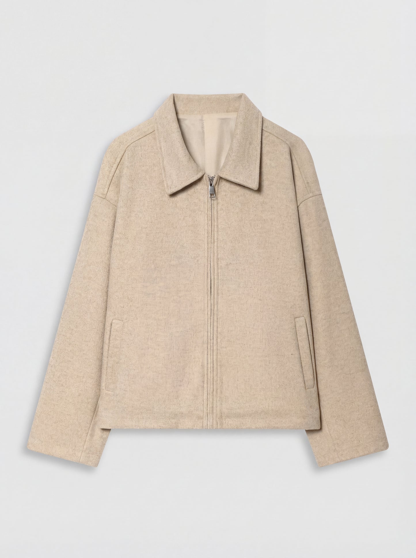 RE:VYBE Collared Zip Jacket with interior lining — structured minimalist women's outerwear