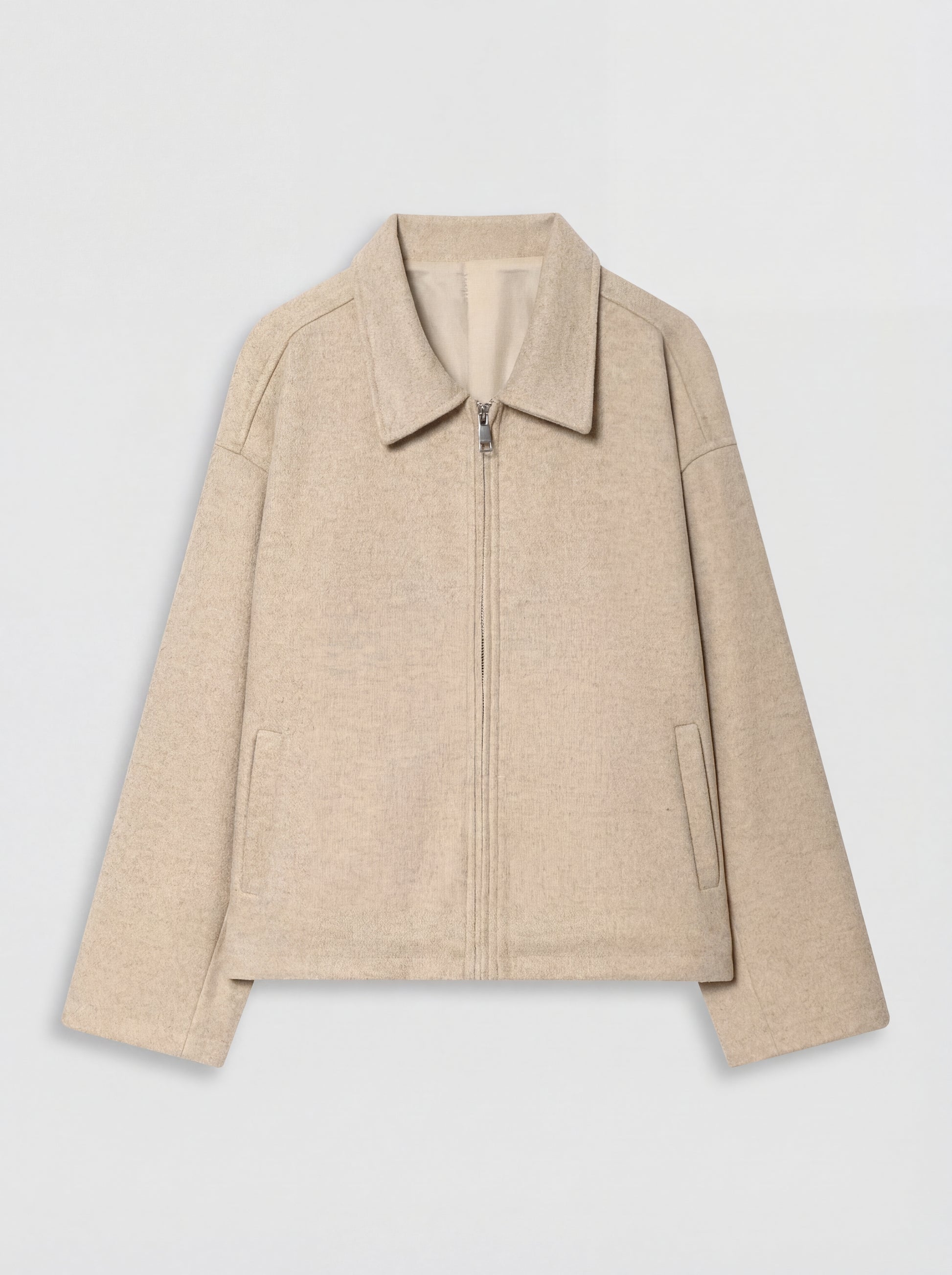 RE:VYBE Collared Zip Jacket with interior lining — structured minimalist women's outerwear