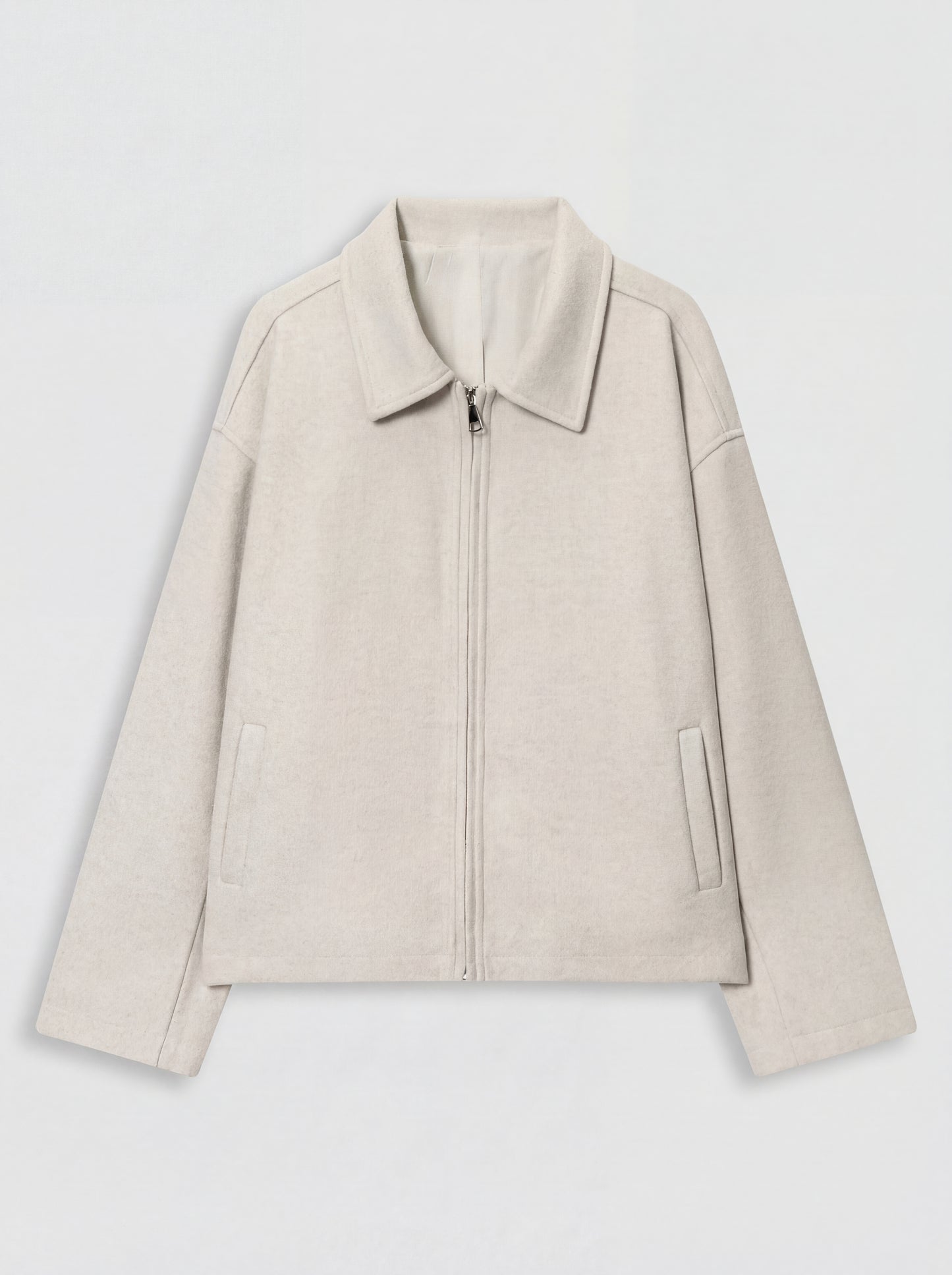RE:VYBE Collared Zip Jacket with interior lining — structured minimalist women's outerwear