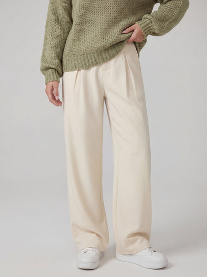 RE:VYBE High Waist Pleated Wide Leg Trousers — front-pleated minimalist women's trousers