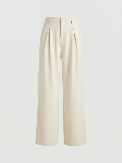RE:VYBE High Waist Pleated Wide Leg Trousers — front-pleated minimalist women's trousers