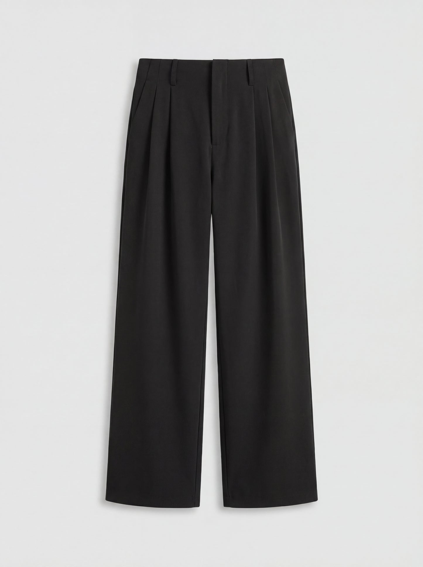 RE:VYBE High Waist Pleated Wide Leg Trousers — front-pleated minimalist women's trousers