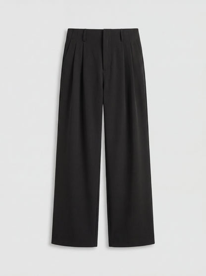 RE:VYBE High Waist Pleated Wide Leg Trousers — front-pleated minimalist women's trousers