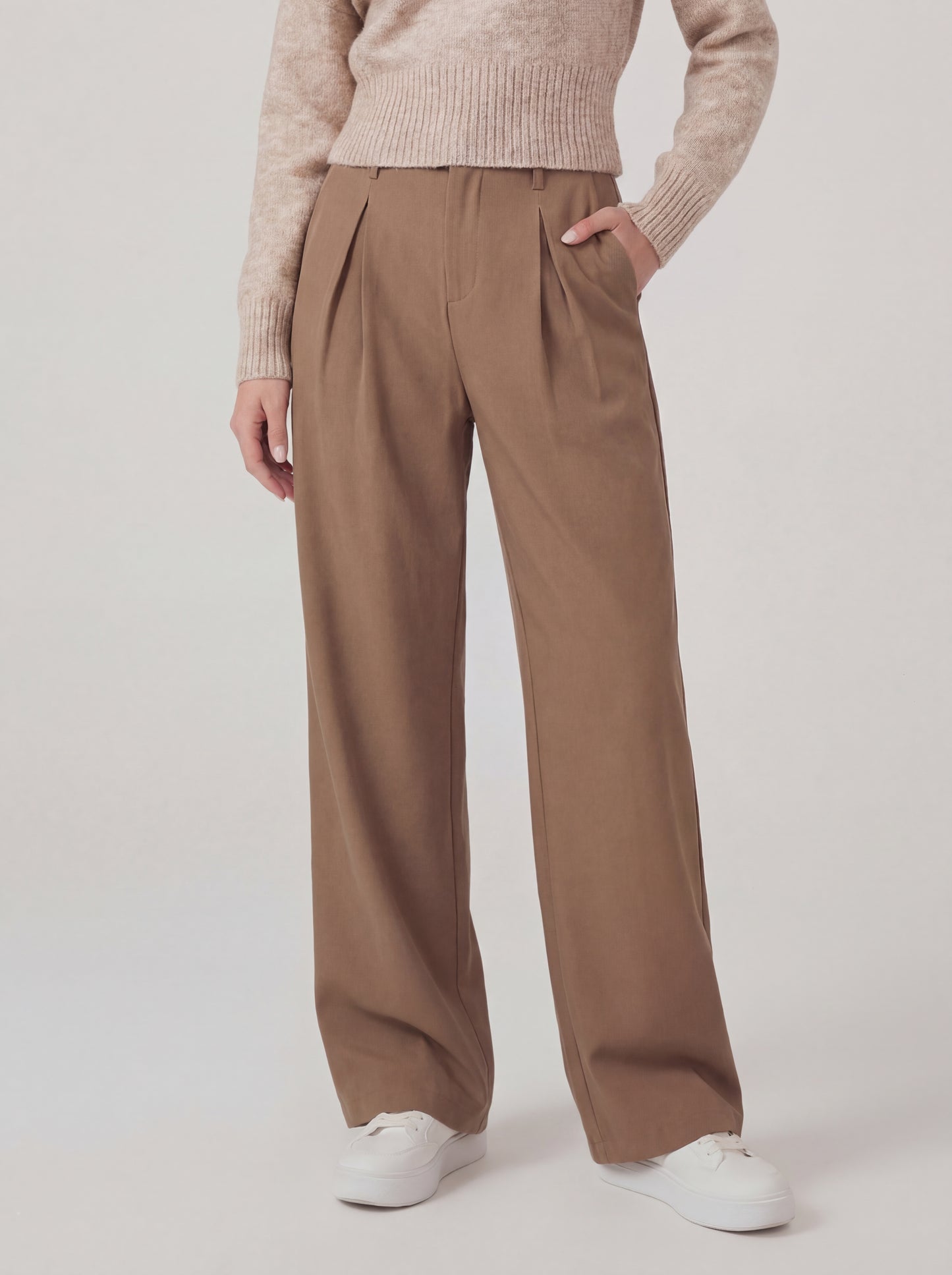 High Waist Pleated Wide Leg Trousers