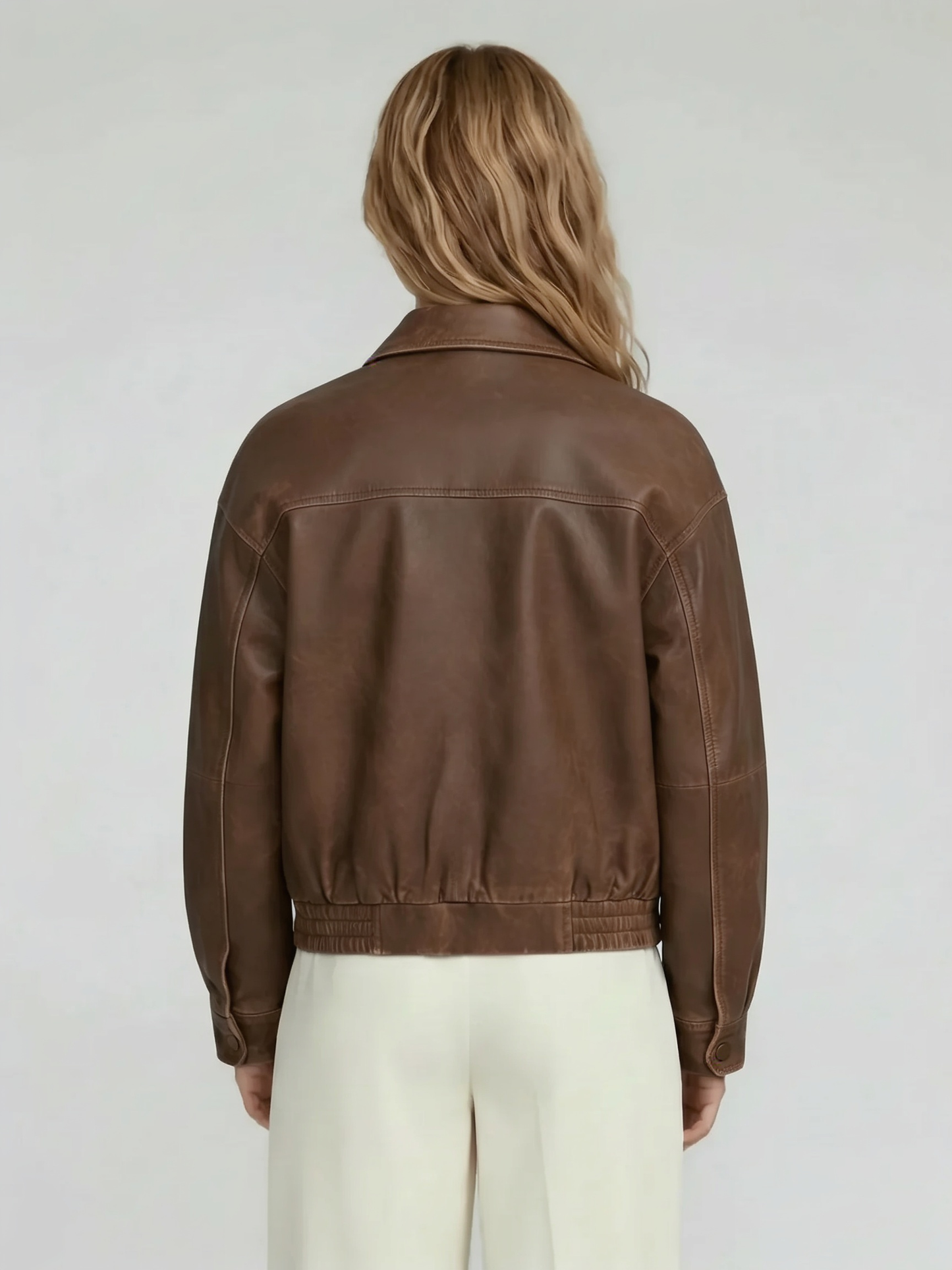 Contrast Stitch Leather Bomber