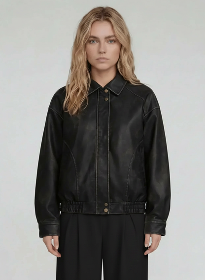 Contrast Stitch Leather Bomber
