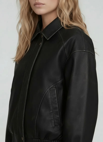 Contrast Stitch Leather Bomber