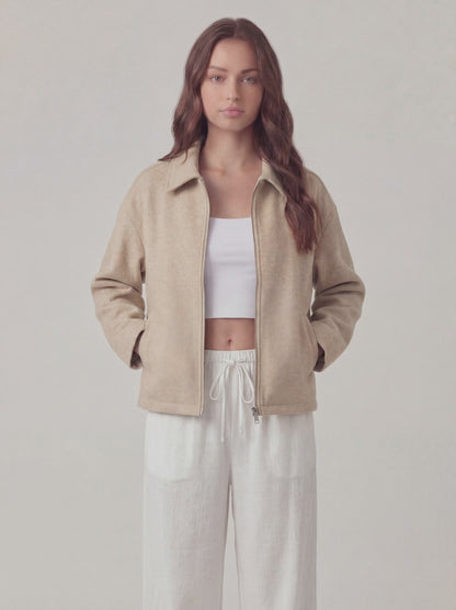 RE:VYBE Collared Zip Jacket with interior lining — structured minimalist women's outerwear