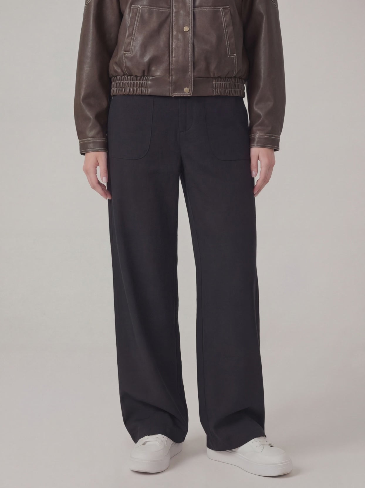 RE:VYBE Wide Leg Patch Pocket Trousers — relaxed women's pants with oversized patch pockets
