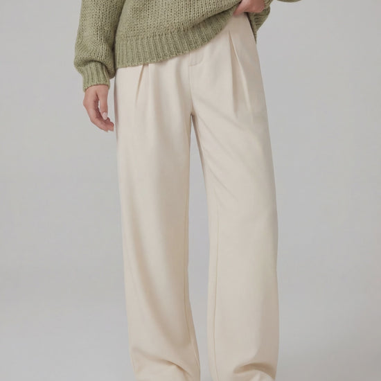 RE:VYBE High Waist Pleated Wide Leg Trousers — front-pleated minimalist women's trousers