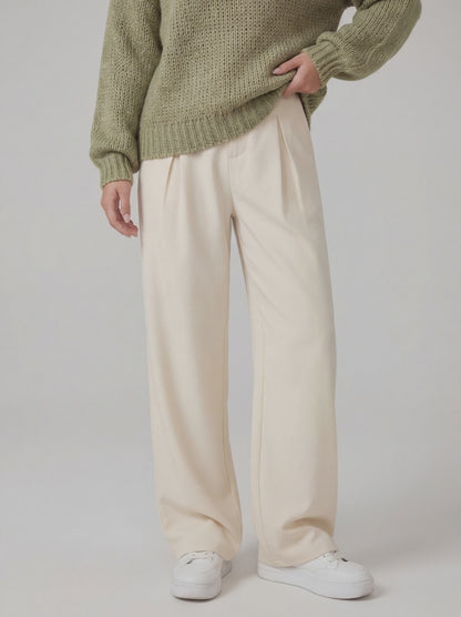 RE:VYBE High Waist Pleated Wide Leg Trousers — front-pleated minimalist women's trousers